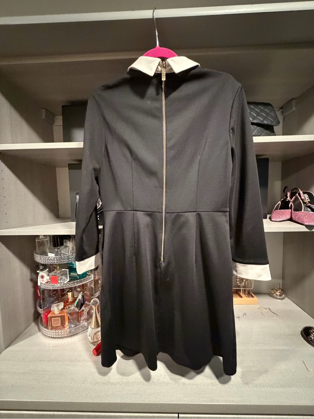 Ted Baker Black Long Sleeve Dress with Cream Collar and Floral Embroidery - Picture 4 of 4